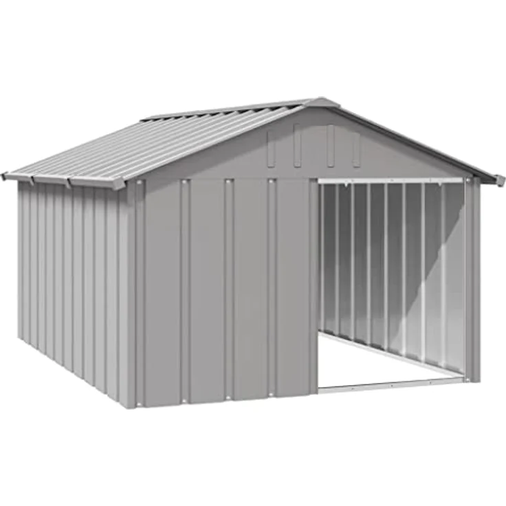 vidaXL Hundehütte Grau 116,5x153x81,5cm Verzinkter Stahl Hundehaus Hütte – Bild 1
