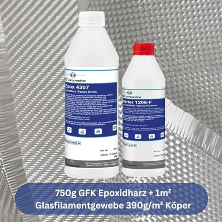 DD Composite Epoxidharz 750g mit Härter + 1m² Glasfilamentgewebe 390g/m² Köper, lösungsmittelfrei und chemikalienbeständig – Bild 2