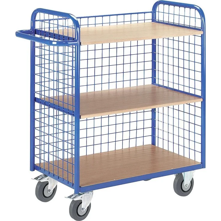 Rollcart Etagenwagen 08-7351, Transportwagen aus Holzwerkstoff mit Buchedekor, max. Tragkraft 150 kg, blau, 98 x 50 x 107 cm