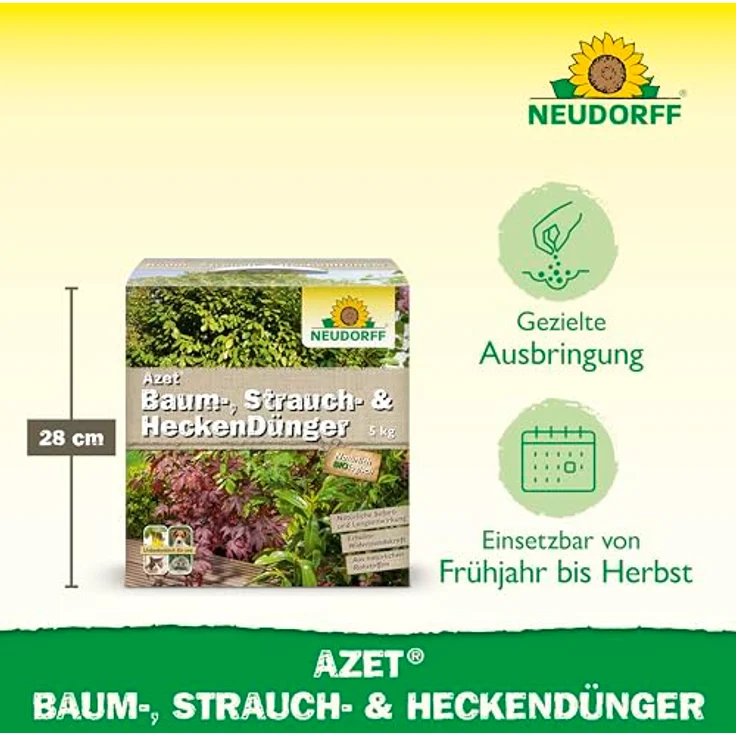 Neudorff Azet Baum-, Strauch- und HeckenDünger, Bio Langzeitdünger mit Mykorrhiza für tiefere Wurzeln und kräftig grüne Blätter, 5 kg – Bild 3