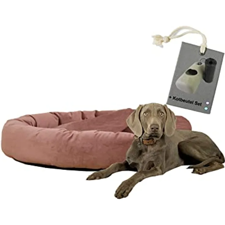 Rohrschneider Hundekissen Kuschelhöhle Denver Samt S-M-L mit Hundekotbeutelset (L, Rosé) - Vielseitiges Hundebett aus hochwertigem Samtstoff