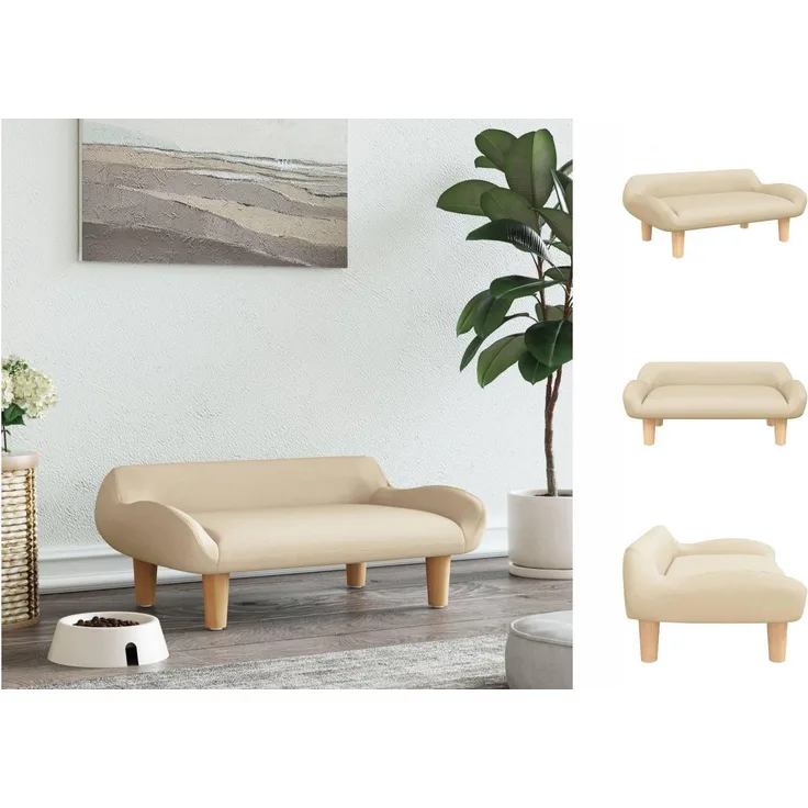 vidaXL Hundekorb Hundebett Creme 70x40x24 cm Stoff Körbchen Hundesofa mit massivem Kiefern- und Eukalyptusholzrahmen