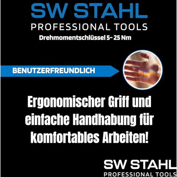 SW-Stahl 03809L Drehmomentschlüssel 1/4 Zoll, verstellbar 5-25 Nm mit ergonomischem Griff, Ratsche 48 Zähne für PKW-Reifenwechsel – Bild 5