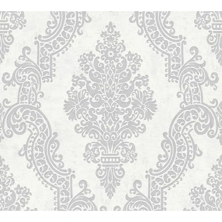 A.S. Création Pure Elegance Vliestapete mit Ornamenten, 0,53 x 10,05 m, Weiß und Grau, Barocktapete, Made in Germany, robust und waschbeständig – Bild 3