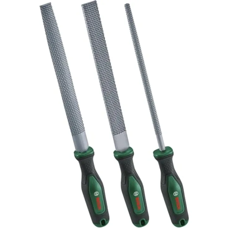 Bosch Raspel Set 3-teilig (Robustes Holzraspel Set inkl. Flach-, Halbrund- und Rundraspel; Harter Kohlenstoffstahl; Mittlerer Hieb 2; Ergonomischer Handgriff mit Softgrip)