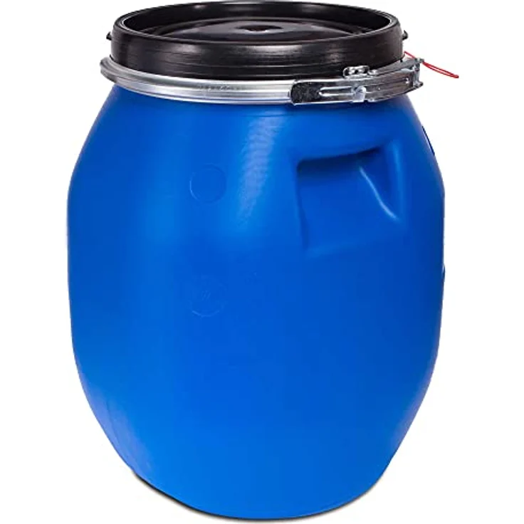 plasteo® 30 Liter Deckelfass mit Spannverschluss| Lebensmitteltauglich | Futtertonne | Luftdicht Verschließbar | Stapelbar und Palettengerecht | Stabile Griffmulden | Blau - Preisvergleich – Bild 1
