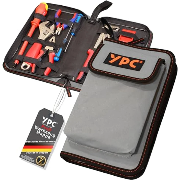 YPC ZipCaddy L – Werkzeugmappe mit 17 Halteschlaufen, großer Außentasche, wasserfestem Oxford 600D Material, in Khaki, Grau oder Blau – Bild 1