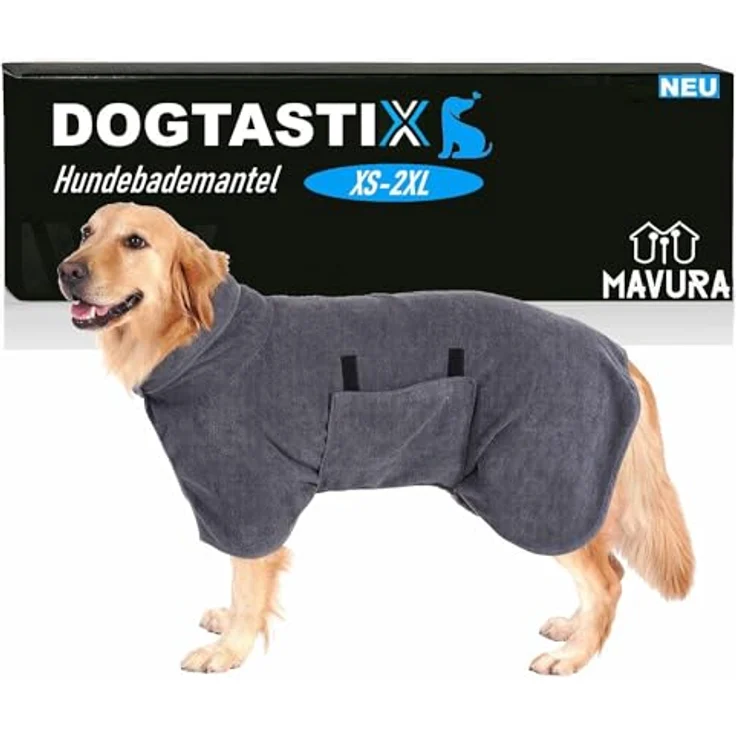 DOGTASTIX Hunde Bademantel schnelltrocknend kleine & große Rassen, Mikrofaser - saugstark & maschinenwaschbar - verstellbar – Bild 1