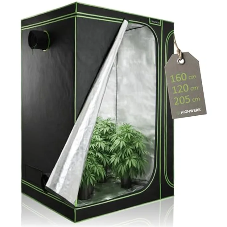 HIGHWERK Growzelt "MyHomeGrow" 160 x 120 x 205 cm, 2-Kammer Zuchtzelt, lichtundurchlässig mit hochreflektierender Innenbeschichtung, schwarz-grün