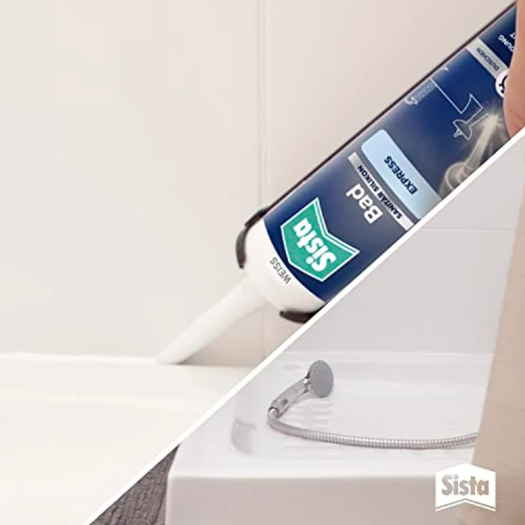 Sista Bad Express Sanitär Silikon weiß, Sanitär Silikon für das Bad, wasserfestes Silikon für viele Materialien*, schimmelresistente Dichtmasse, 1x280ml Kartusche – Bild 5