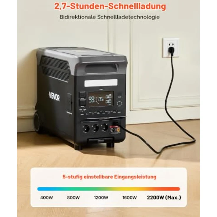 VEVOR tragbare Powerstation Q3600Pro, 3600 W, 3840 Wh, Solargenerator mit 10 Ausgangsanschlüssen, LiFePO4-Batterie-Backup, Schwarz & Grau – Bild 4