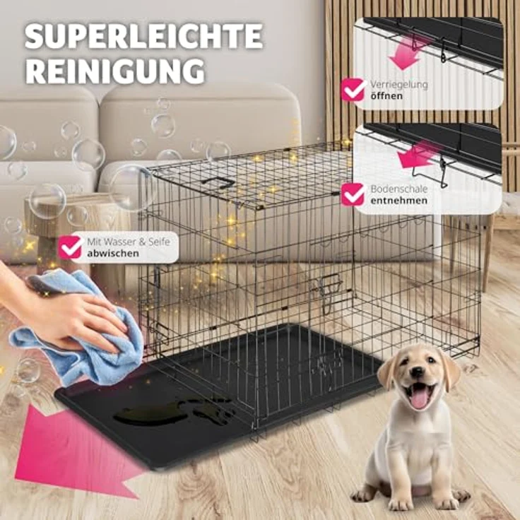 tectake® Hundekäfig, Hundegitter Box, Dog Kennel, faltbar, stabil, für Hunde und Welpen - 121,5 x 75,5 x 80,5 cm, Stahlgitter, Schwarz – Bild 4