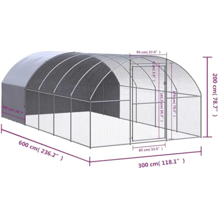 vidaXL Hühnerstall, Outdoor-Hühnerstall 3x6x2 m aus verzinktem Stahl mit wasserfester Überdachung, silber – Bild 3
