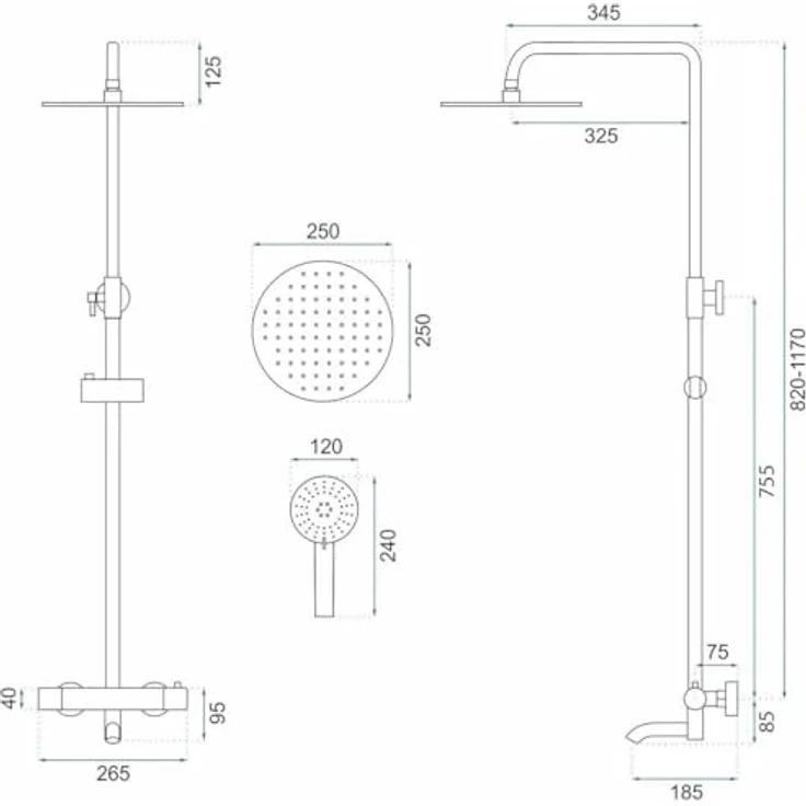 Rea Lungo White Thermostat Duschsystem, Duschset mit 25x25 cm Regendusche, Messing Duscharmatur, 150 cm Schlauch für Badezimmer – Bild 5