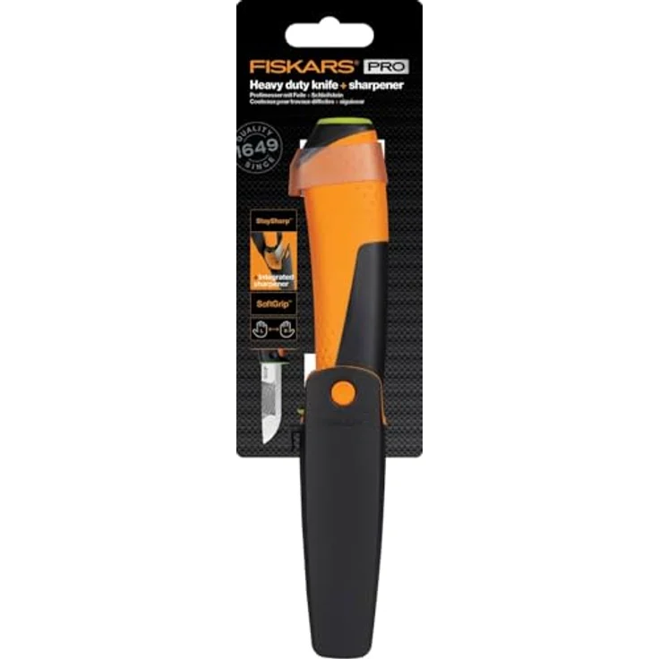Fiskars Hochleistungsmesser inklusive Holster mit integriertem Messerschärfer, Gesamtlänge: 21,9 cm, Schwarz-Orange-Grün, 1023619 – Bild 6
