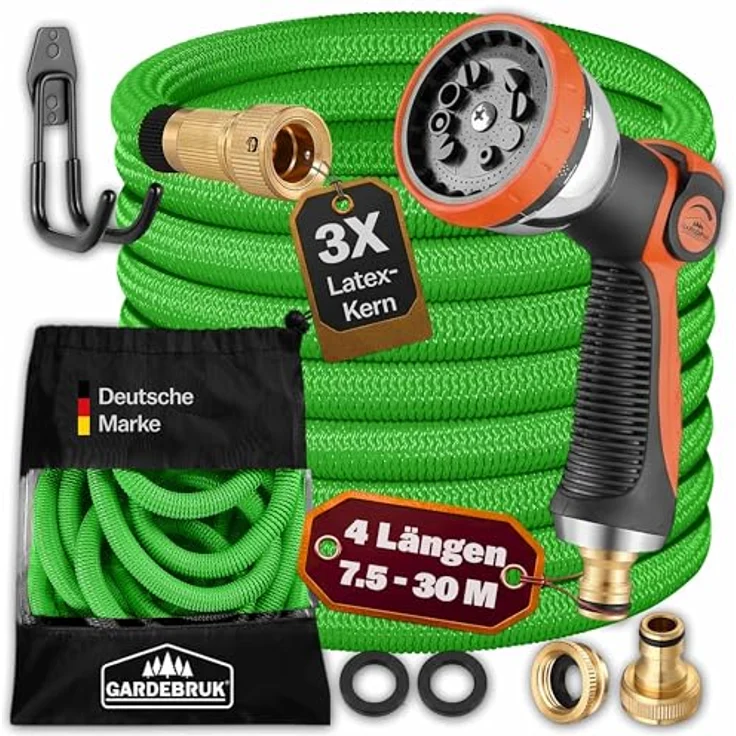 Gardebruk Gartenschlauch flexibel 3fach Latexkern Vollmessing Adapter outdoor Flexschlauch Wasserschlauch – Bild 2