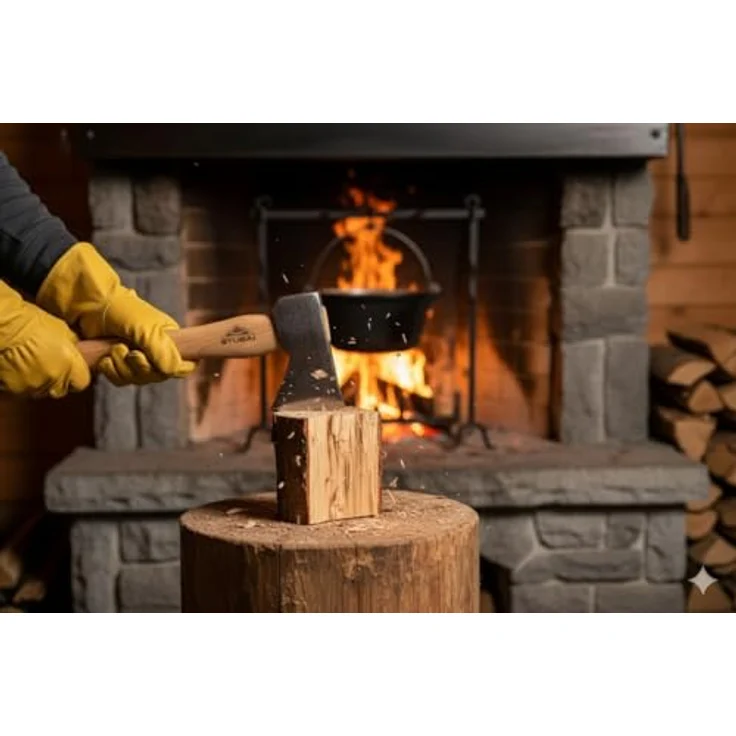 STUBAI Campingbeil Serles, handgeschmiedet aus Kohlenstoffstahl, 800 g, 240 mm mit geöltem Hickorystiel und Lederscheide – ideal für Outdoor, Bushcraft, Survival, Trekking – Bild 4
