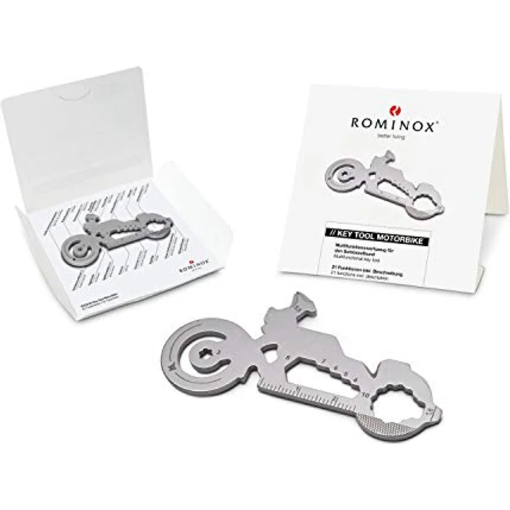 ROMINOX Key Tool Motorbike, Multitool mit 21 Funktionen, Edelstahl Schlüsselanhänger für Motorrad und Bike, Einkaufswagenlöser, Flaschenöffner, Maßstab – Bild 1