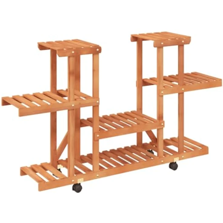 vidaXL Blumenständer, Pflanzständer mit Rollen 110x25x78 cm Massivholz Tanne, Retro-Stil und Flexibilität mit drehbaren Rollen – Bild 1