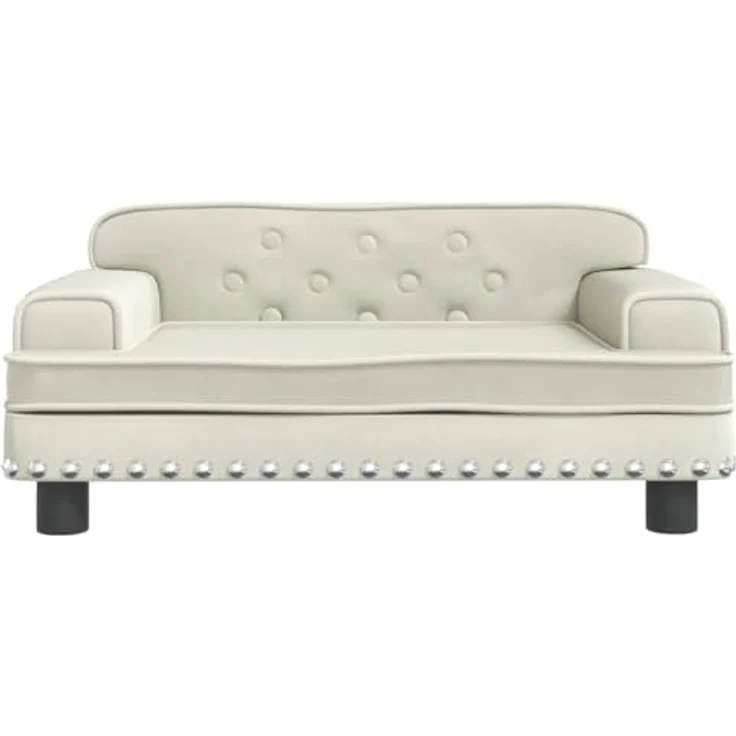 vidaXL Hundebett, Hundekissen mit weicher Polsterung, Hundesofa Hundecouch für kleine Hunde Haustiere, Haustierbett Katzenbett, Creme Samt – Bild 3