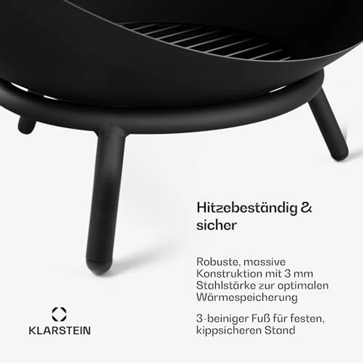 Klarstein Feuerschale Fireball, 66 cm 2-in-1 Stahl, kippsicher schwarz mit Schürhaken & Funkenschutz – Bild 4