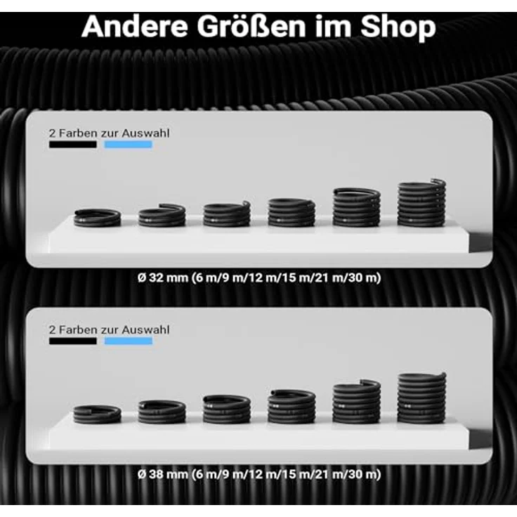 15m - 32mm - Solarschlauch schwarz mit Muffe für Pool 165g-m - Made in Europe – Bild 9