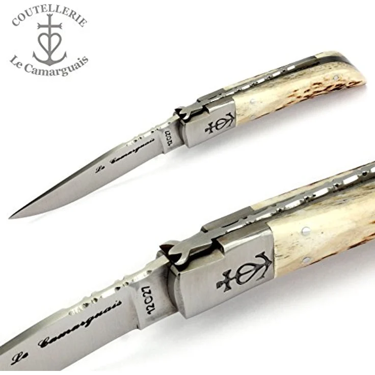 Le Camarguais 12 cm Taschenmesser 20094 - Griffschalen Hirschhorn - Klinge 10 cm Stahl 12C27-1 Backe – Bild 4