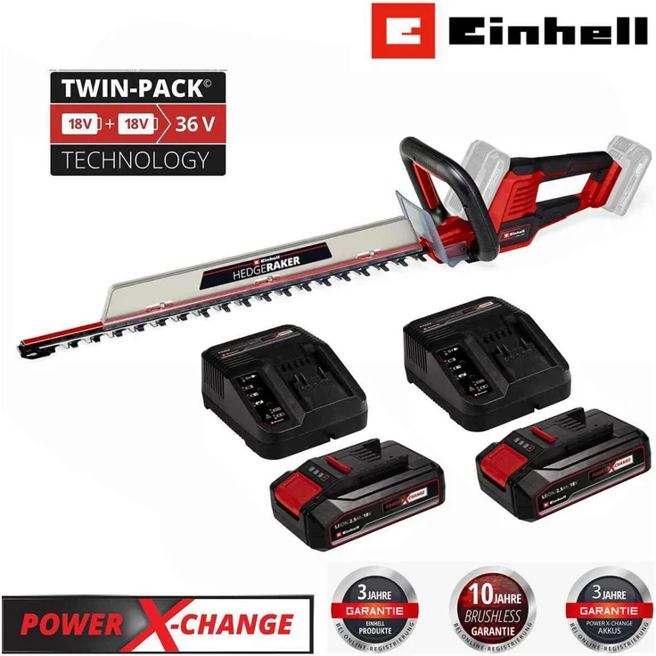 Einhell Heckenschere GE-CH 36/61 Li- 36V, kabellose Akku-Heckenschere mit 2 x Akku 2.5 Ah und Ladegerät 36 V