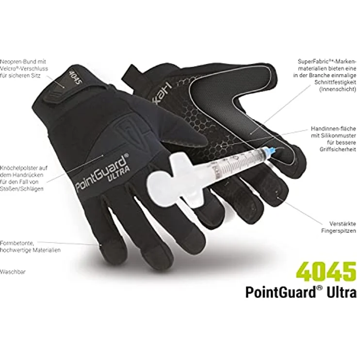 HexArmor PointGuard Ultra 4045, Arbeitshandschuh aus Baumwolle und Nylon, Nadelstichschutz Level 3, Größe 9, mit Knöchelpolster und Silikonmuster für besseren Grip, schwarz – Bild 4