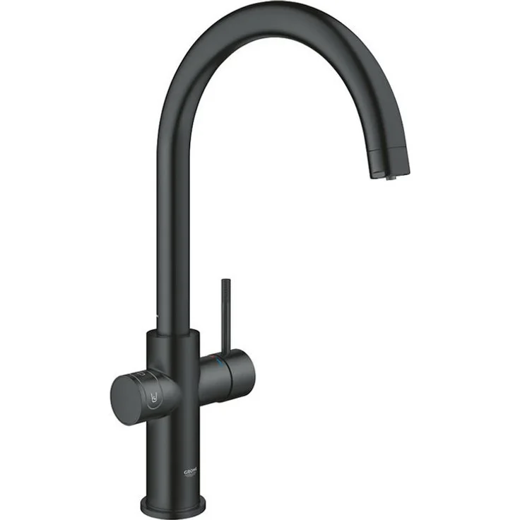 Grohe Küchenarmatur Blue Home C-Auslauf Starter Kit, Filterfunktion für stilles, medium und sprudelndes Wasser, velvet black