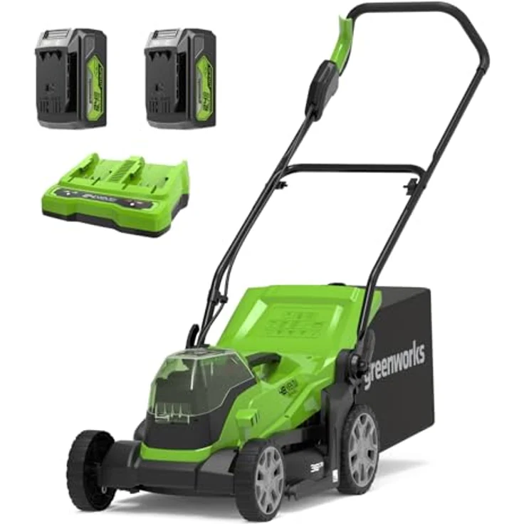 Greenworks Akku-Rasenmäher G24X2LM36 Li-Ion 2x24V 36cm Schnittbreite bis zu 250m² 40L Grasfangkorb 5 mit 2x 4,0 Ah Akku und Ladegerät – Bild 2