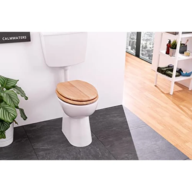 Calmwaters WC Sitz Modern Wellness, Absenkautomatik aus Kiefer Holz, individuelle Maserung, universelle O-Form, bis 150 kg belastbar – Bild 9