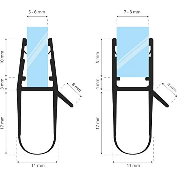 STEIGNER Duschdichtung UK17, 30 cm für Glasstärken 5/6/7/8 mm, transparente PVC Ersatzdichtung für Duschtüren – Bild 2
