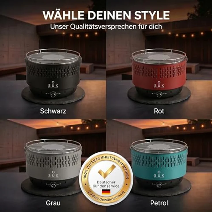 SOUK ONE Tischgrill mit Aktivbelüftung, Holzkohlegrill Grill mit Lüfter, Campinggrill BBQ Outdoor (Rot) – Bild 9