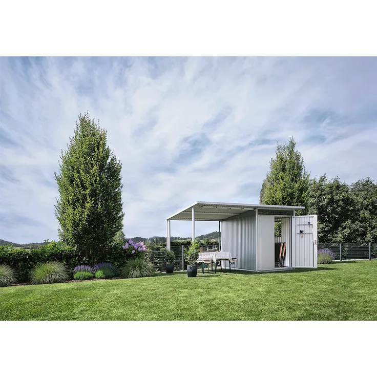BIOHORTGARTE Seitendach Gr. L für Gerätehaus AvantGarde A2, A6 si - robuster Wetterschutz in silberner Optik