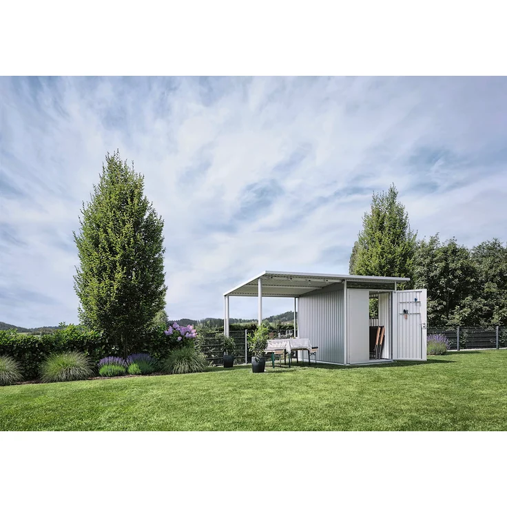 BIOHORTGARTE Seitendach Gr. L für Gerätehaus AvantGarde A2, A6 si - robuster Wetterschutz in silberner Optik