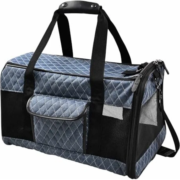 Nobby Tasche LEMA blau 46 x 28 x 28 cm, strapazierfähiger Stoff in Jeansoptik, für Tiere bis ca. 7 kg, mit Utensilienfach und Netzeinsätzen – Bild 1