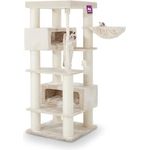 Petrebels Kratzbaum XXL Turnpike 190 Beige/Creme, 76 x 76 x 190 cm, mit Ø 15 cm Stämme, Kratzbaum für große Katzen