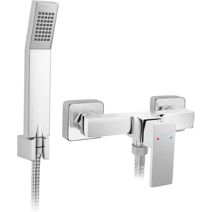 Ferro Duscharmatur Zicco, Messing Handbrause mit 1,5 m Brauseschlauch und Wandhalter, Chrom, BZI77