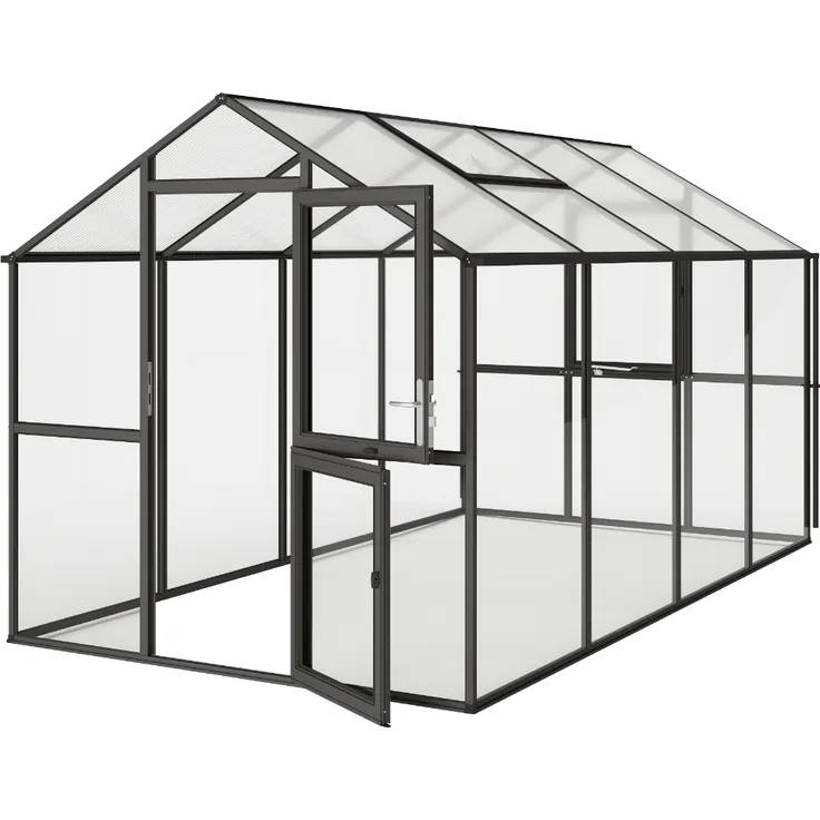 KGT Gewächshaus "Aptasia IV", anthrazit-grau, 10 m², 4 mm ESG, 10 mm HKP, automatischer Fensteröffner