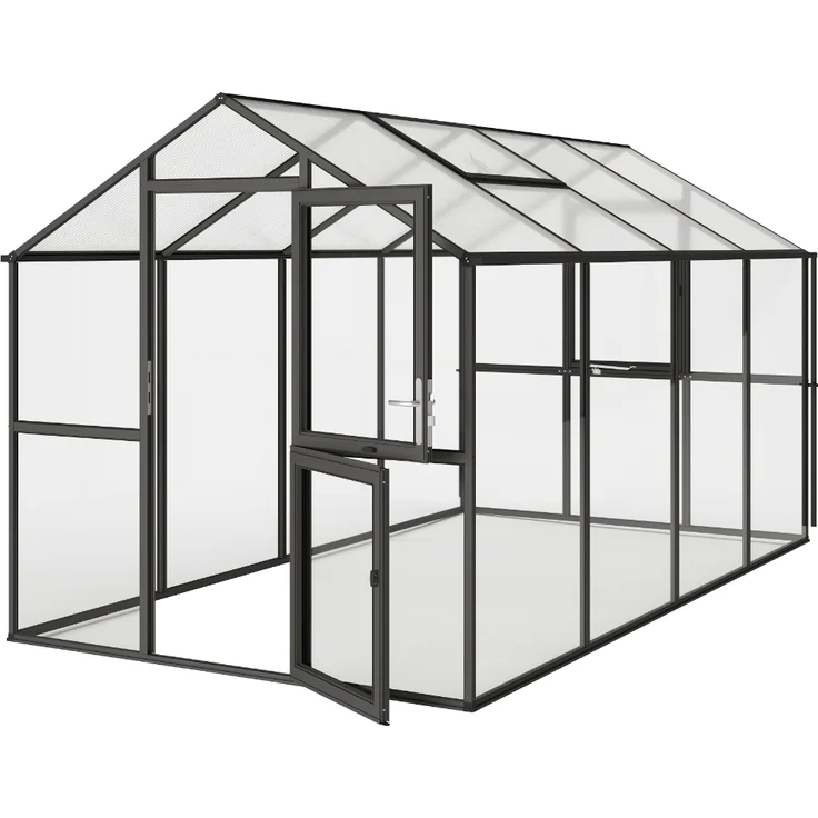 KGT Gewächshaus "Aptasia IV", anthrazit-grau, 10 m², 4 mm ESG, 10 mm HKP, automatischer Fensteröffner