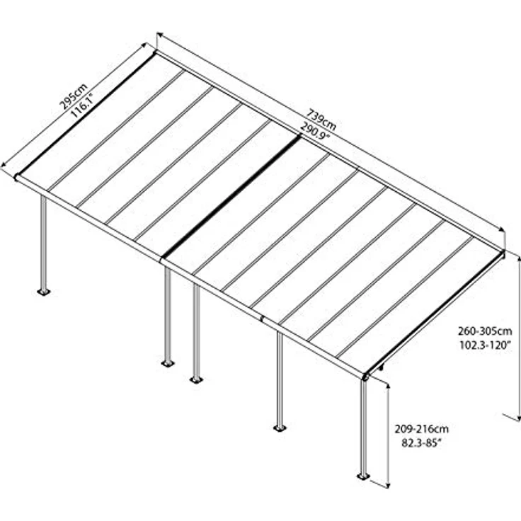 Canopia by Palram Terrassenüberdachung Alu Capri 3X7.30 Polycarbonat Hohlkammerplatten Pergola 739 x 295 cm Grau zur Überdachung ihrer Terrasse – Bild 2