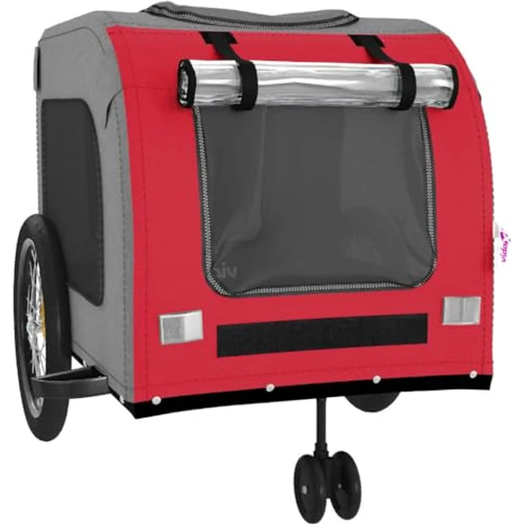 vidaXL Hunde-Transportbox Fahrradanhänger Hunde in Rot und Grau aus Oxford-Gewebe und Eisen – Bild 6