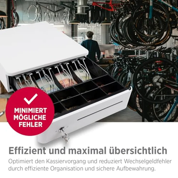 Olympia S 330 Kassenlade, Geldkassette mit 8 Münzfächern, 4 Scheinfächern, Mikroschalter, Farbe Weiß – Bild 7