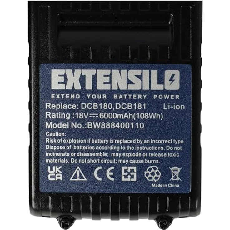 vhbw EXTENSILO Akku für Dewalt DCF885C2, DCF885B, DCF883, Li-Ion 6000 mAh, 18 V, mit LED-Ladestandsanzeige, schwarz/gelb – Bild 4