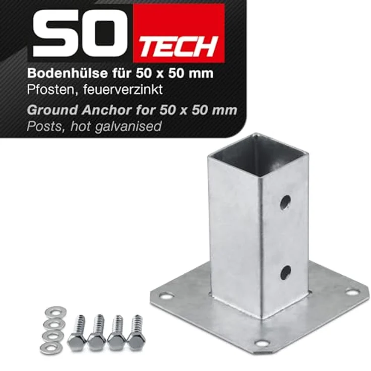 SOTECH Pfostenträger Bodenanker, Vierkant 50 x 50 mm, feuerverzinkt, robust und langlebig – Bild 2