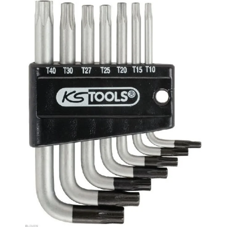 KS Tools TX-Winkelstiftschlüssel-Satz 7-tlg. mit Bohrung, kurz, TB10-TB40