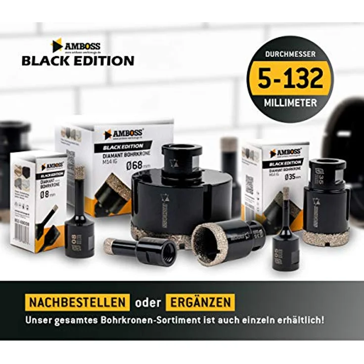 Diamant Bohrkronen Set - Amboss Black Edition - Ø 20/35/40/50/55/68 6 tlg. – Bild 8