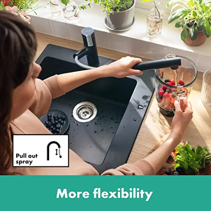 hansgrohe Zesis M33 Einhebelküchenmischer mit Ausziehbrause, Mattschwarz, ComfortZone 150, 150° Schwenkbereich, 8,2 l/min Durchflussmenge – Bild 3