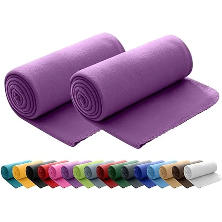 wometo 2er Set Polar Fleecedecke oekoTex 130x160 ca. 400g mit Anti-Pilling und Kettelrand lila violett